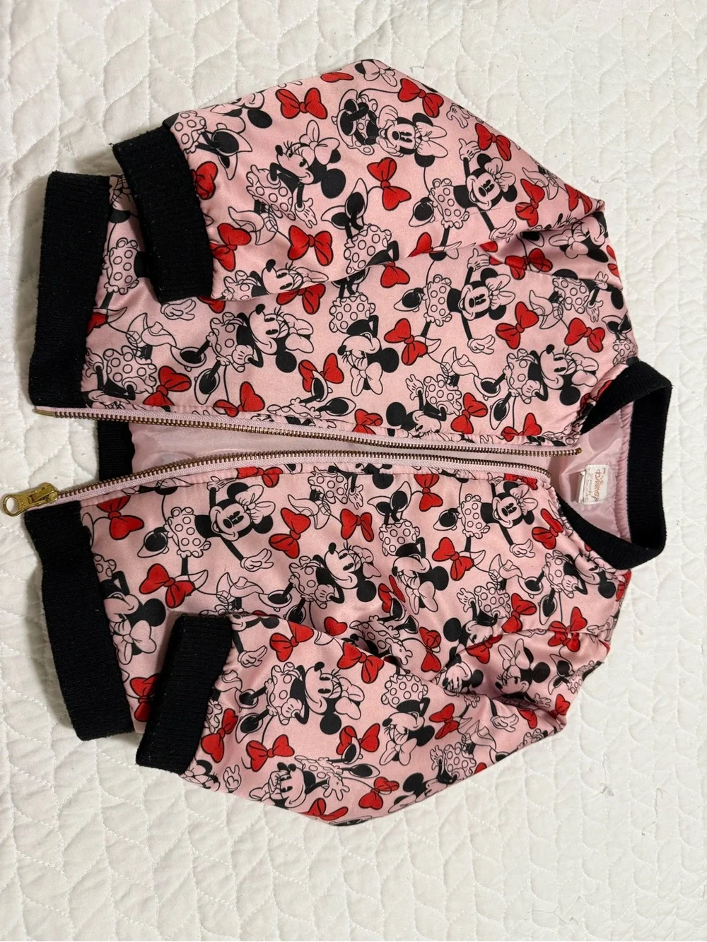 Disney Pink Minnie Mouse Jacket with Red Bows and Black Trim